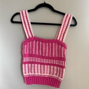 Lush Fuchsia Blush Knit Sweater Tank Top Cottagecore Retro Y2K Crochet S